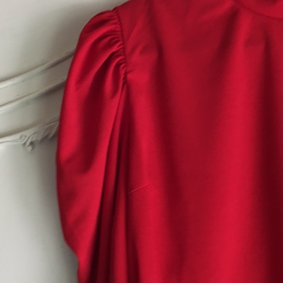 NWOT Plus size puff sleeve red mock neck blouse shirt 3X stretch - Picture 2 of 5